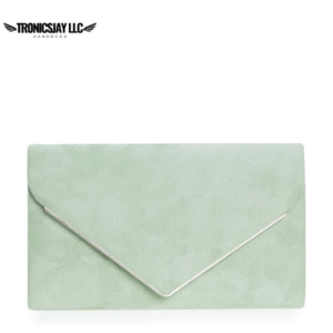 Tr0nicsjay Women's Mint Green Suede Envelope Clutch Purse with Chain Strap, Elegant Evening Shoulder Bag