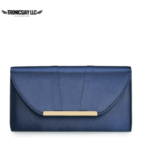 Tr0nicsjay Women's Navy Satin Clutch Purse with Gold Chain Strap, Elegant Evening Shoulder Bag