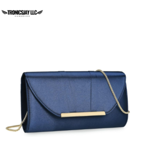 Tr0nicsjay Women's Navy Satin Clutch Purse with Gold Chain Strap, Elegant Evening Shoulder Bag - Image 3