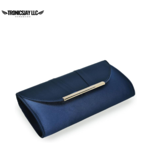 Tr0nicsjay Women's Navy Satin Clutch Purse with Gold Chain Strap, Elegant Evening Shoulder Bag - Image 2